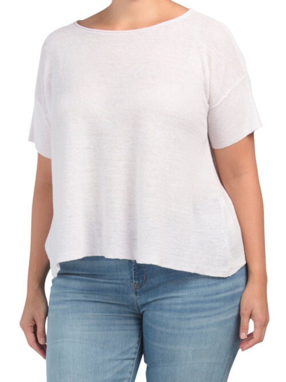 EILEEN FISHER Organic Linen Knit Bateau Neck Box Top, Ceramic,  1X Plus    NWT